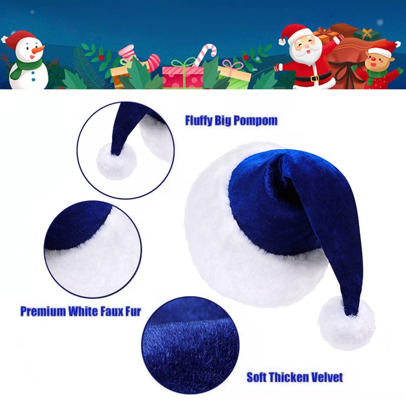 Eoocan Santa Hat  Santa Hat for Adults  Unisex Velvet Comfort Blue Christmas Hat Hats Extra Thicken Classic Plush for Christmas New Year Festive Holiday Party Supplies - Image 4